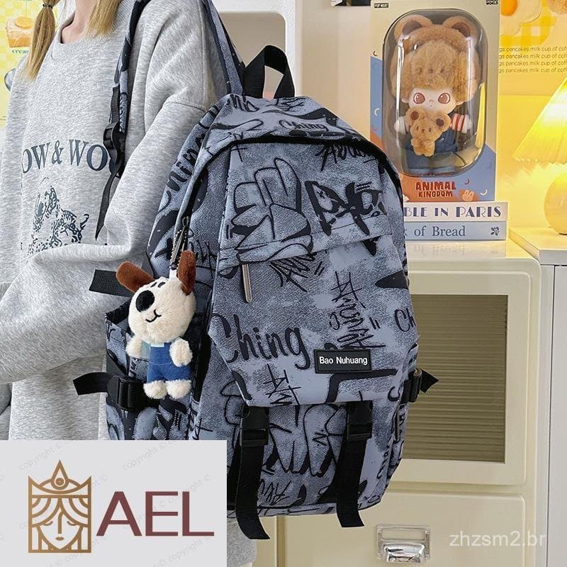 Mochila Escolar Moderna de Grande Capacidade Estilo Harajuku para Estudantes do Ensino Médio