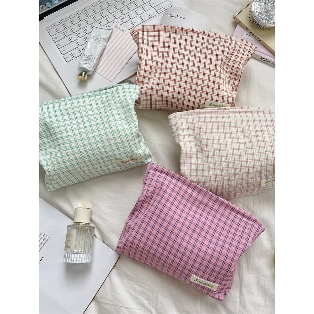 Bolsa de maquiagem portátil Fresh Grid para armazenamento de cosméticos