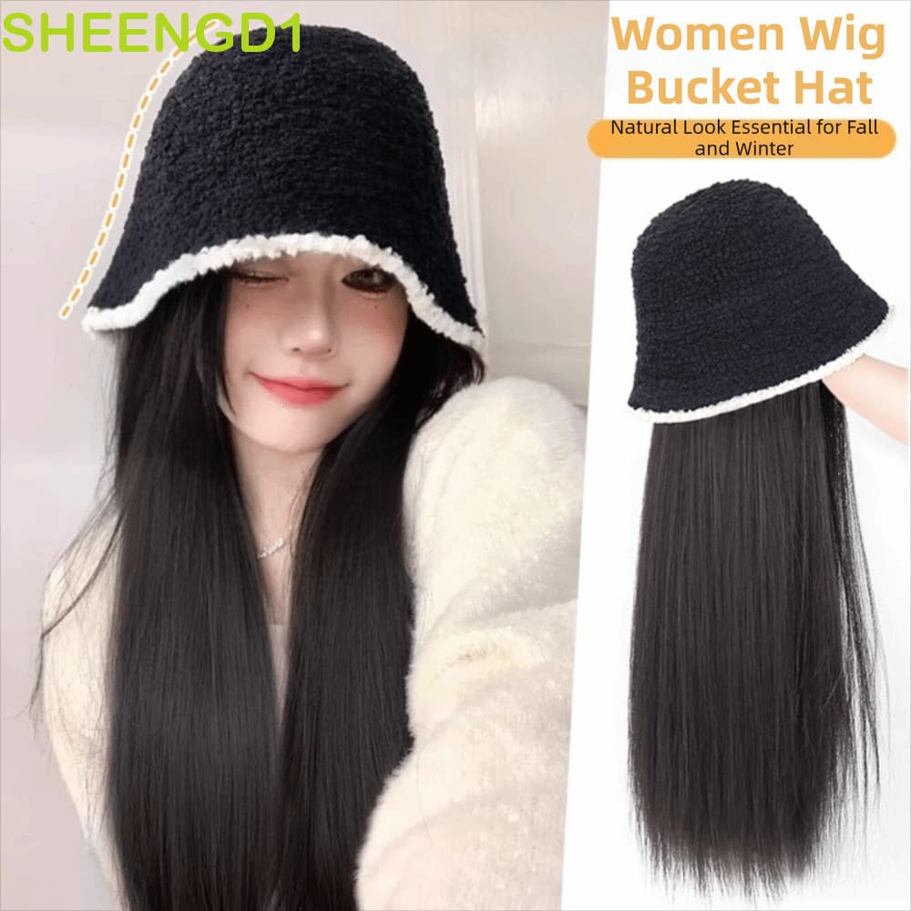 SHEENGD1 Chapéu Balde De Peruca Feminina , De Pescador De Malha Realista Elegante , Cabelo Liso Longo E Encaracolado Que