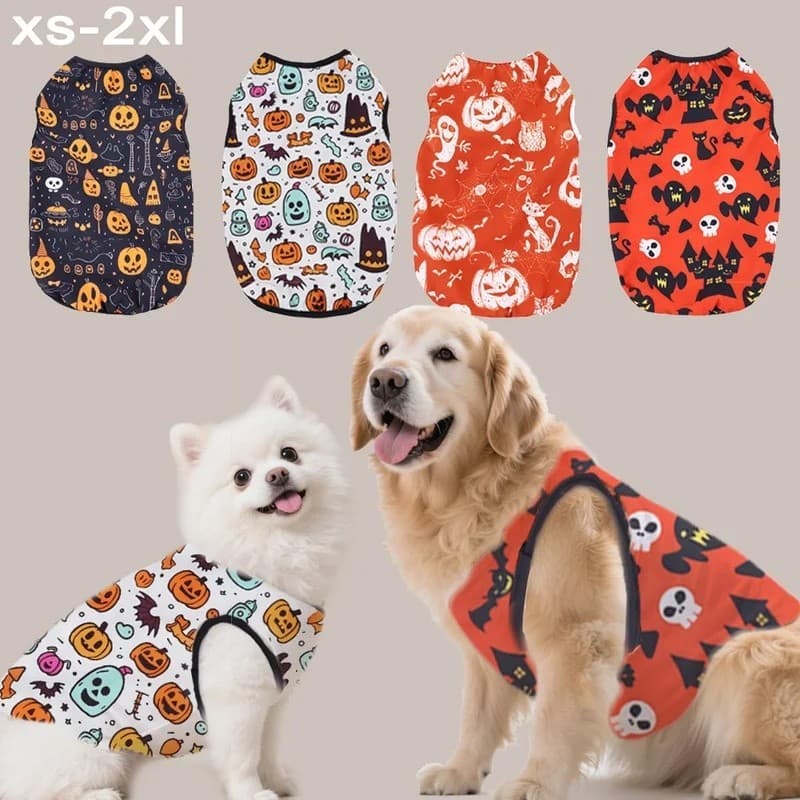 1 Peça De Colete Para Animais De Estimação De Halloween . Camiseta Estampada Sem Mangas Com Tema Noturno Gato E Cachorro