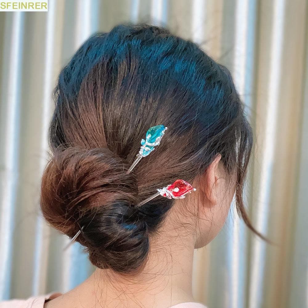 SFEINRER Vara De Cabelo Hanfu Acessórios Estilo Chinês Mulheres Joias Metal Clássico Pauzinhos