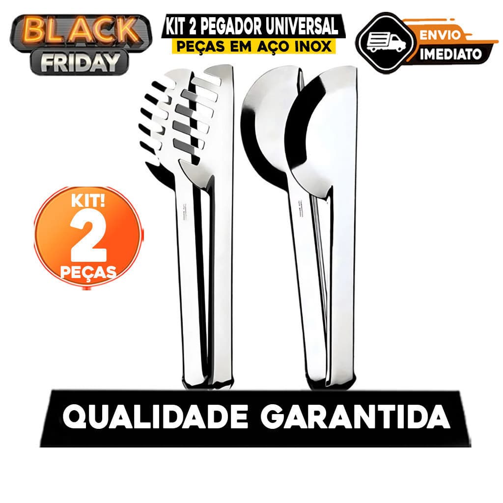 Pegador Universal e Pegador de Massas 20cm Salada Frios Gelo Em Aço Inox Para Cozinha Kit 2 Unidades