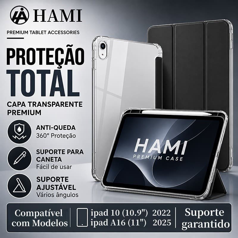 HAMI Capa para iPad 10/11 A16 Transparente Acrílica com Porta Caneta,Anti Impacto Auto Wake/Sleep
