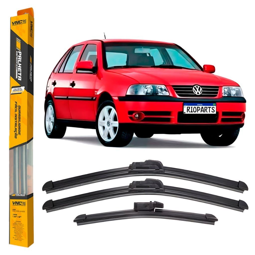 Kit de 3 Palhetas para Limpador de Parabrisa Dianteiro + traseiro para Gol G3 1999 Até 2005