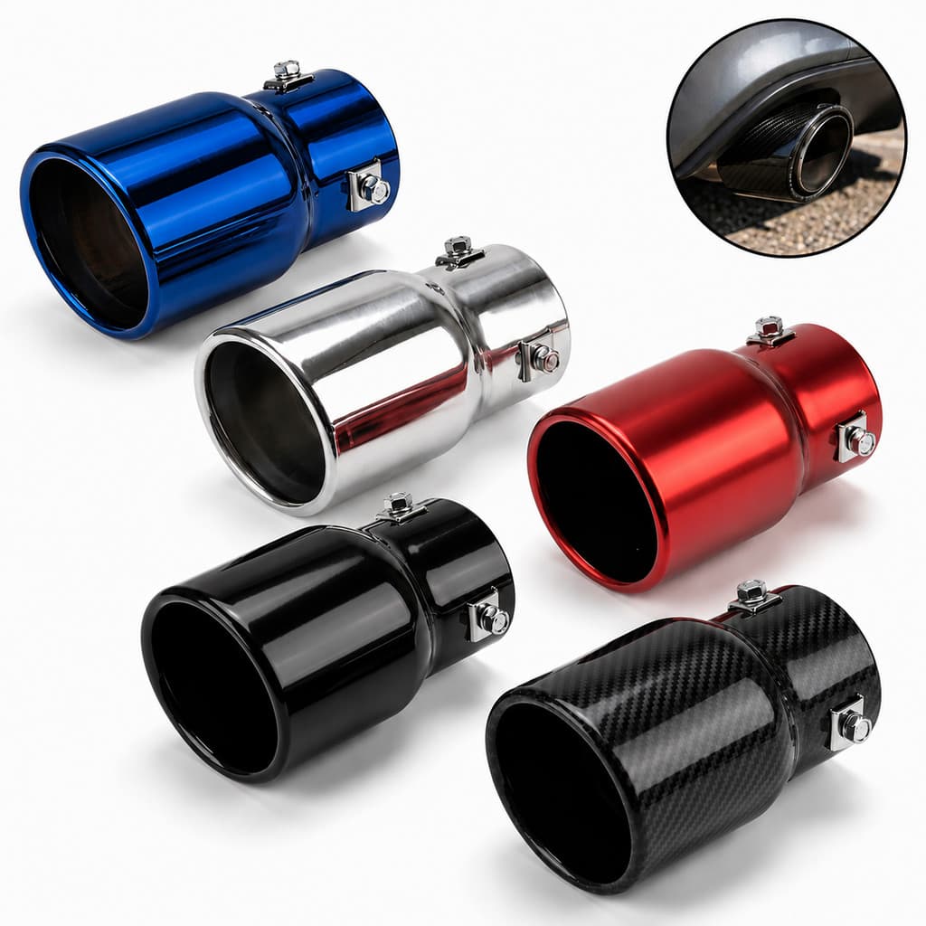 Ponteira de Escapamento Esportiva Tuning Carro Universal Prata Carbono Vermelha Preta Azul Carro Veicular Automotiva