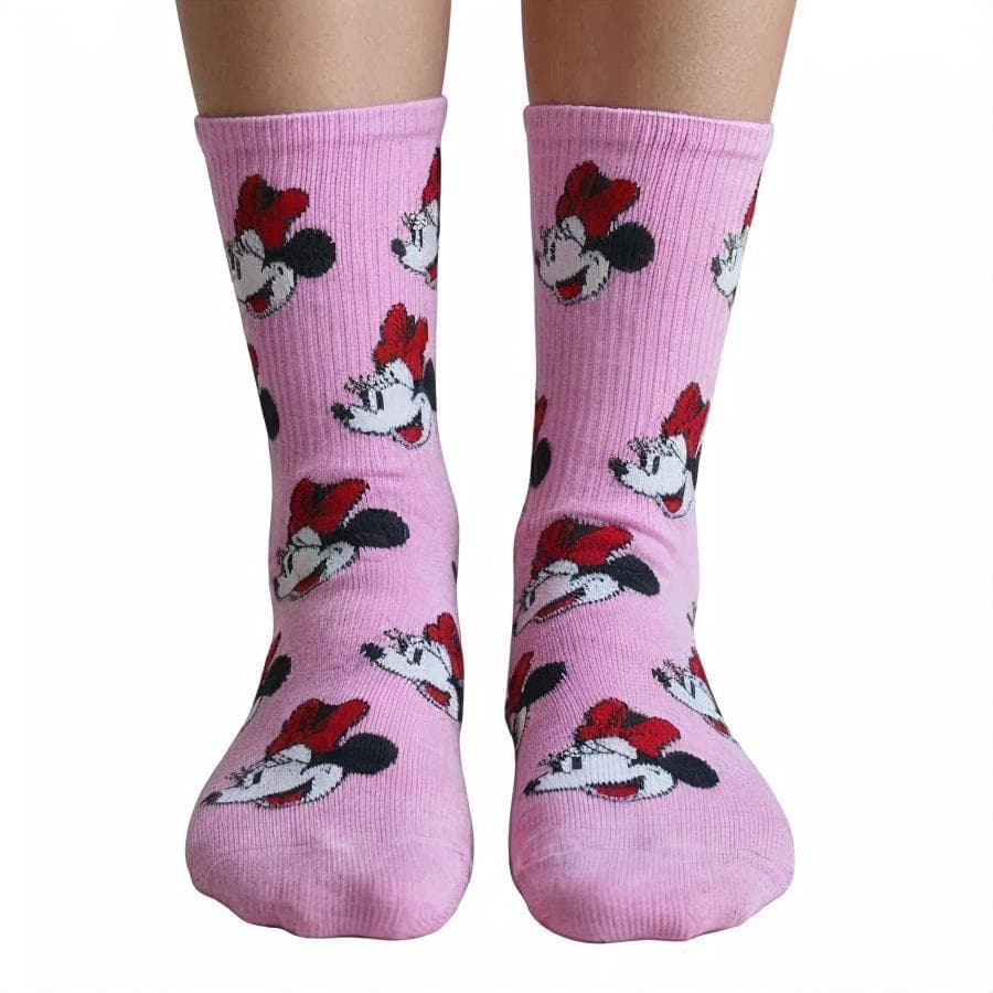 Meia Minnie rosa Divertida Cano Longo Estampada frio Personagem tamanho Unico 35 a 44