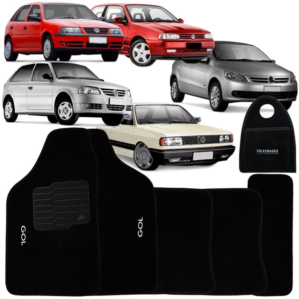 Jogo Tapete Automotivo Carpete + Lixeira Gol G5 2009 à 2012 Soft Logo Bordado Preto 6 Peças