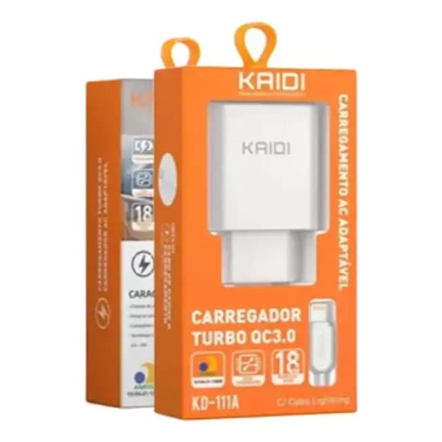 Carregador Tomada Usb C/cabo Compativel iPhone Kd-111a Kaidi Cor Branco