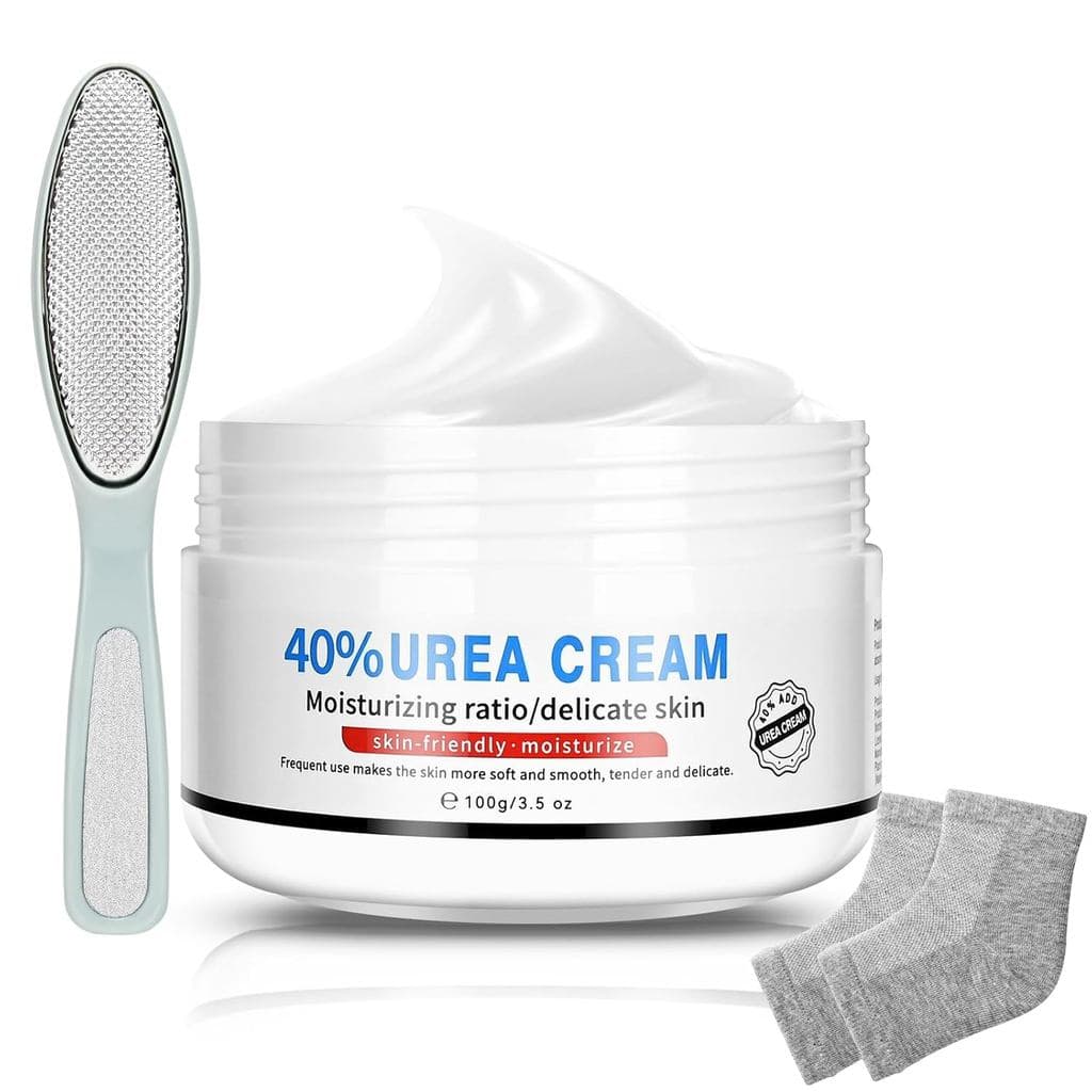 Creme de Ureia 40% para Pés de Máxima Potência, com Meias Hidratantes para Calcanhares Rachados, Creme para Pés Secos e