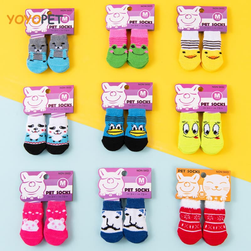 4 Pçs/set Sapatos De Gato E Filhote De Cachorro De Estimação Bonito Meias Com Impresso Antiderrapante Para Proteger Evit