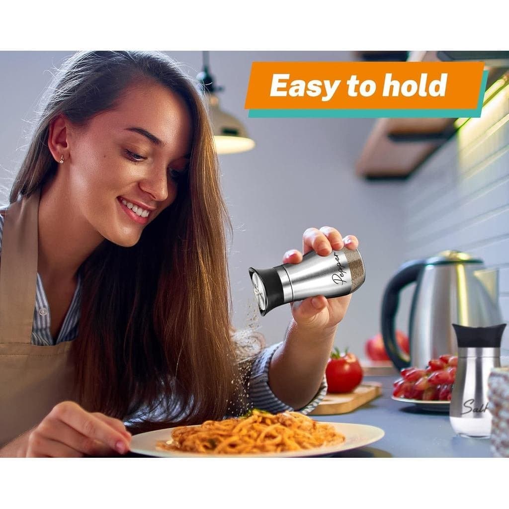 Conjunto de saleiro e pimenteiro, saleiros e pimenteiros de 4 onças com fundo de vidro e tampas de aço inoxidável, adequ