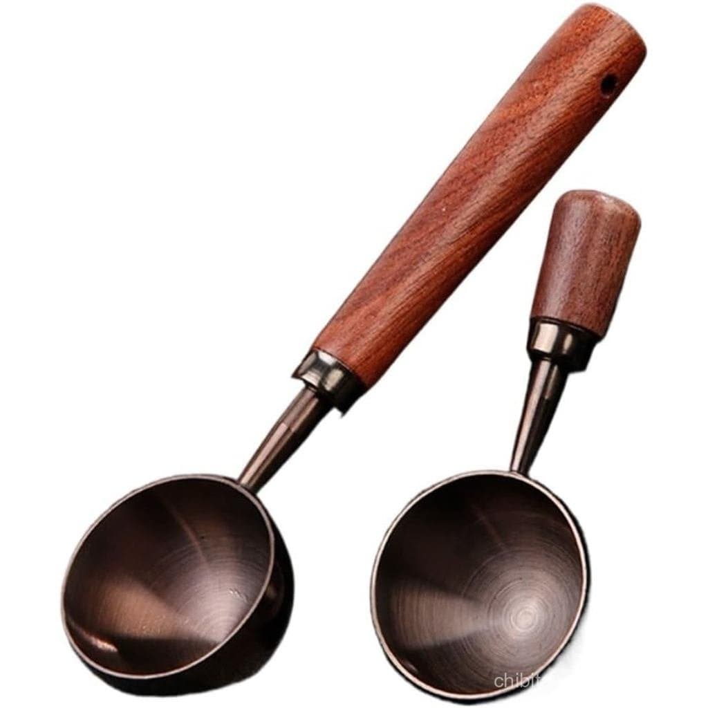 Colher Medidora de Café em Aço Inoxidável com Cabo Longo de Madeira de Noz (Preto-S-30ml)