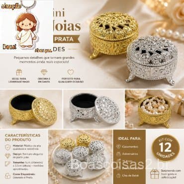 Kit 12 Mini Caixinhas Decorativas Porta-Joias Douradas Para Mesa de Festa