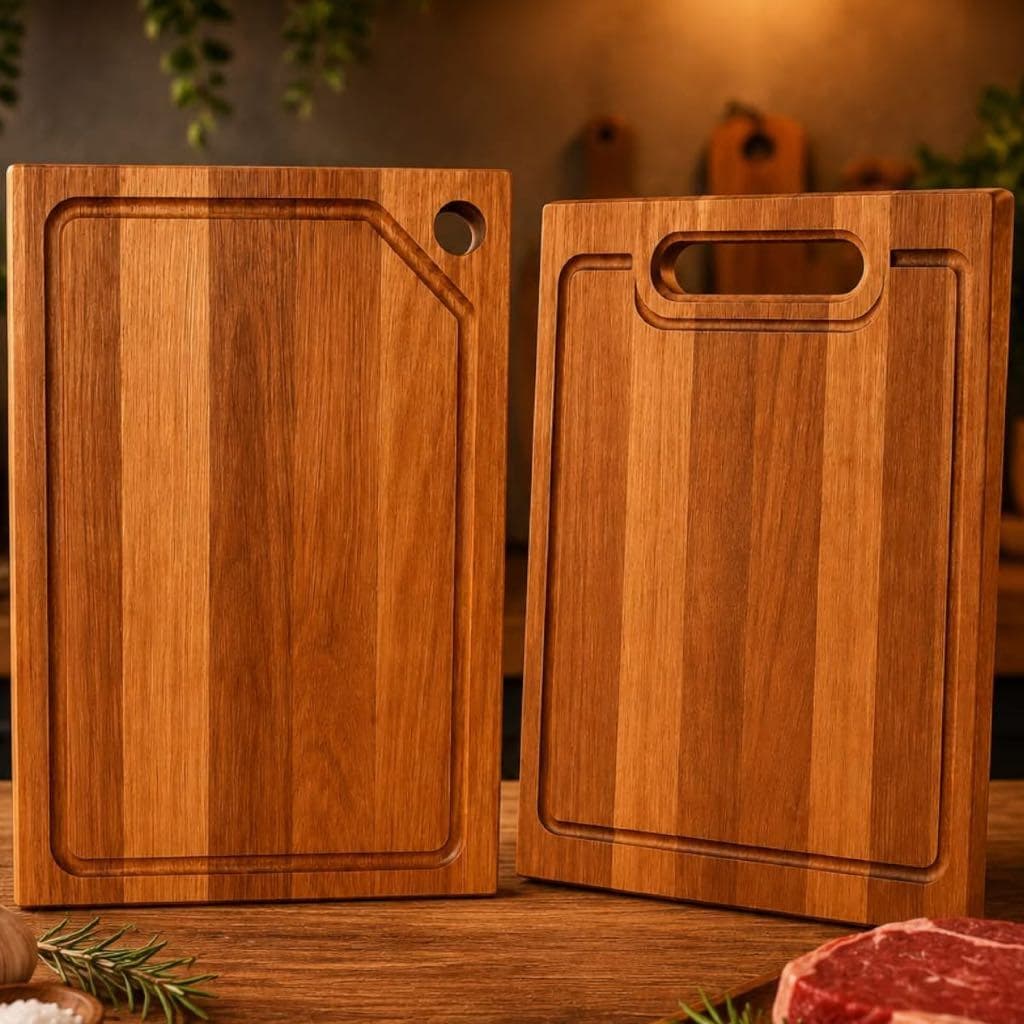 Kit 2 Tábuas de Churrasco em Madeira Natural para Carne, Corte, Cozinha, Petiscos e Servir