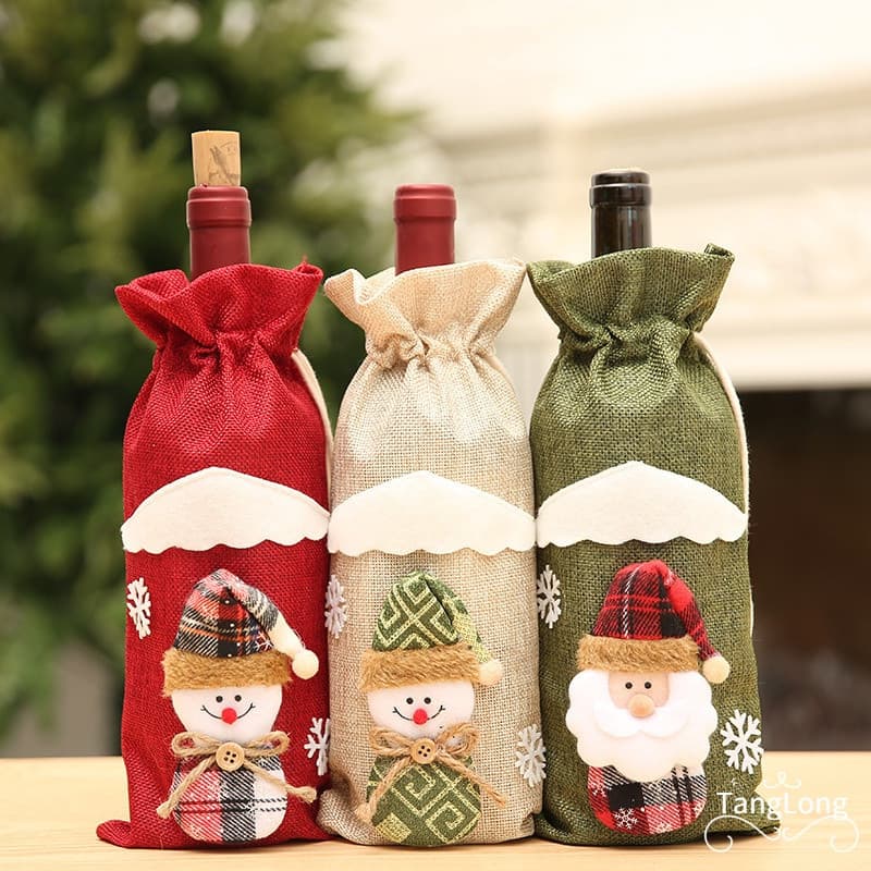 Saco do Papai Noel, boneco de Natal, decoração de mesa/capa de garrafa