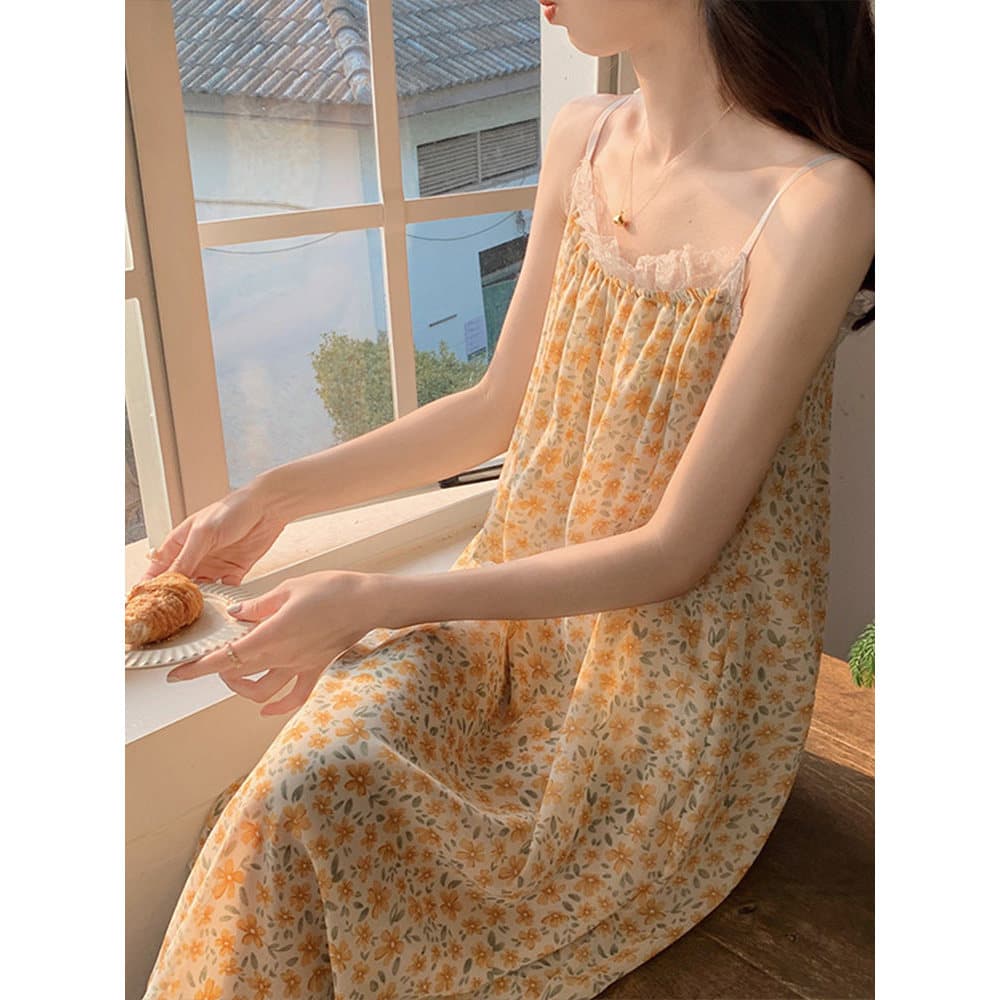 Camisola feminina verão solto doce estilingue bonito pijamas verão senhoras novo estilo primavera outono estilo pode usa