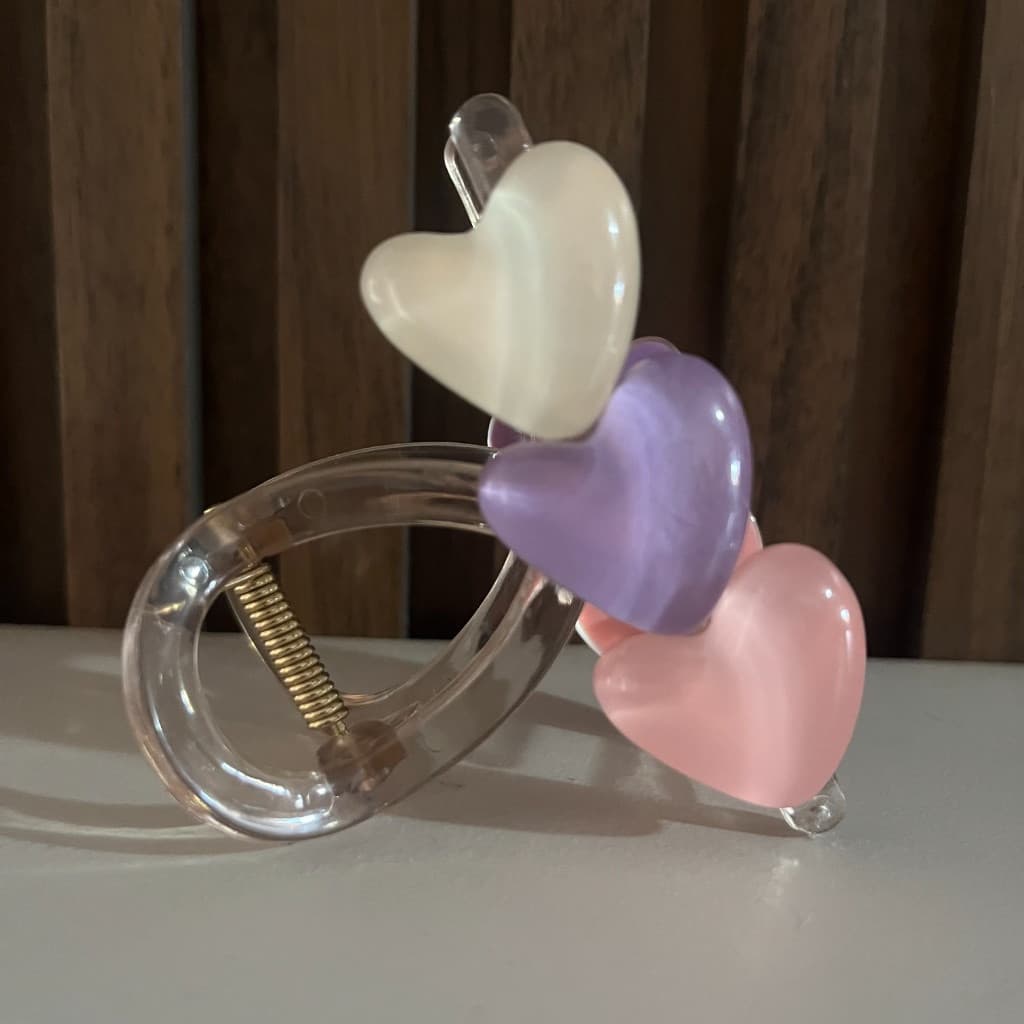 Garra de Cabelo 3 corações Grande Prendedor Feminino Grampo para Coque Elegante