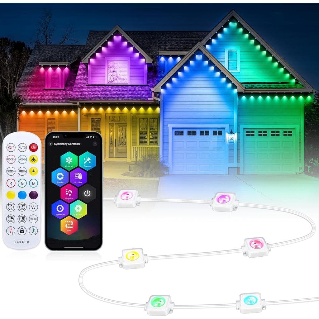 Luzes Permanentes Externas RGBIC IP67 À Prova D'água APP Remoto Sincronização De Música Decoração De Casa De Natal