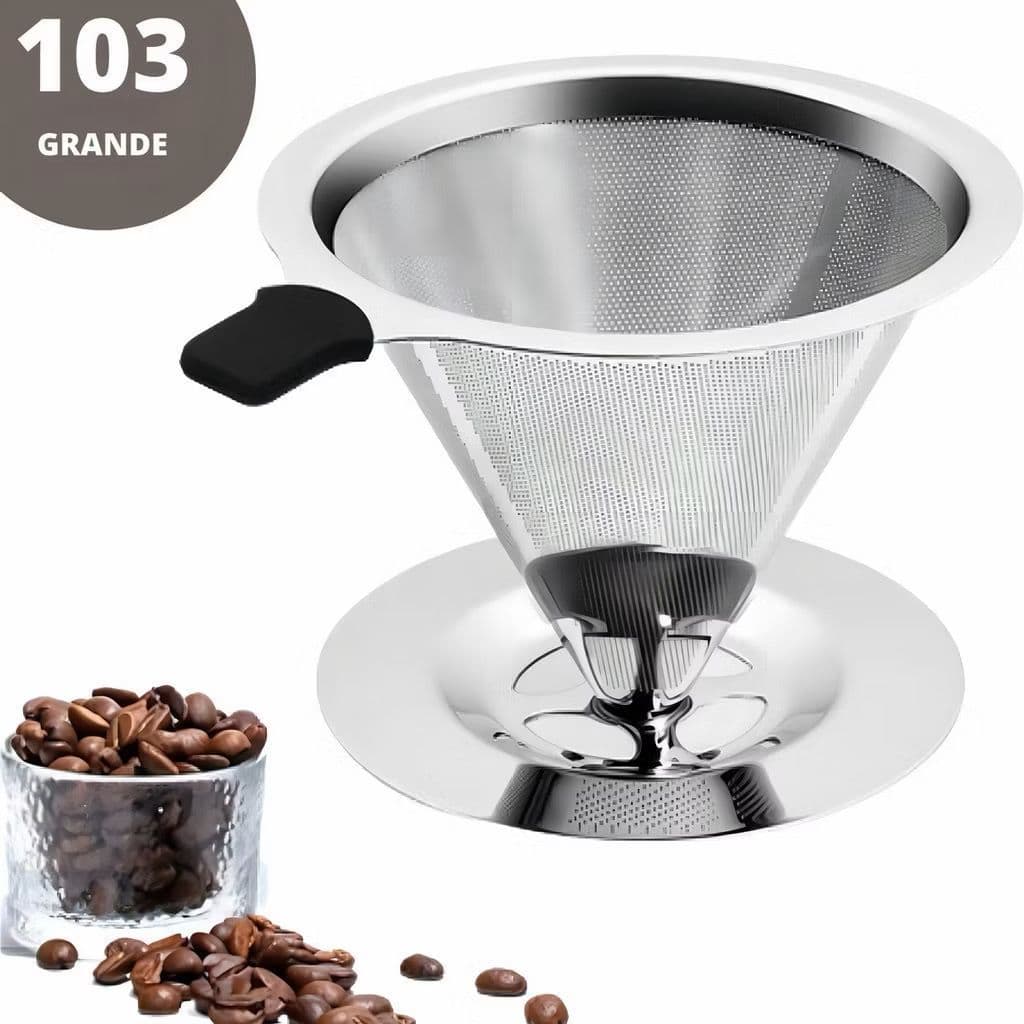 Filtro Coador De Café Inox - Com Pegador em Silicone - Peneira Aço Reutilizável
