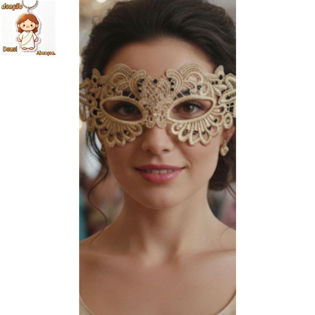 Mascara Feminina Dourada Renda Veneziana Strass preto formatura 15 anos halloween carnaval mod13