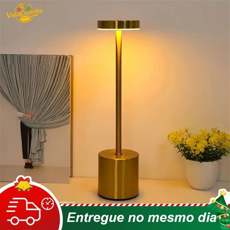 Luminária Abajur de Mesa Candeiro Dumbbell Touch de Quarto Luxuosa 3 Tons de Led