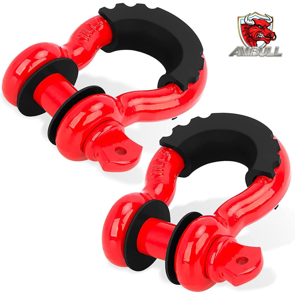 Reboque em U vermelho para veículo off-road, revestido de plástico, com capacidade de 4,75 toneladas, gancho revestido p