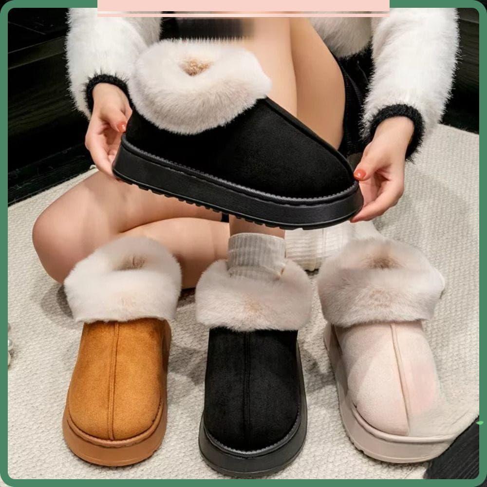 Snow Boots, Soft Fluffy Plush Slippers, Non-Slip Cotton Shoes with Thick Fur Bottom