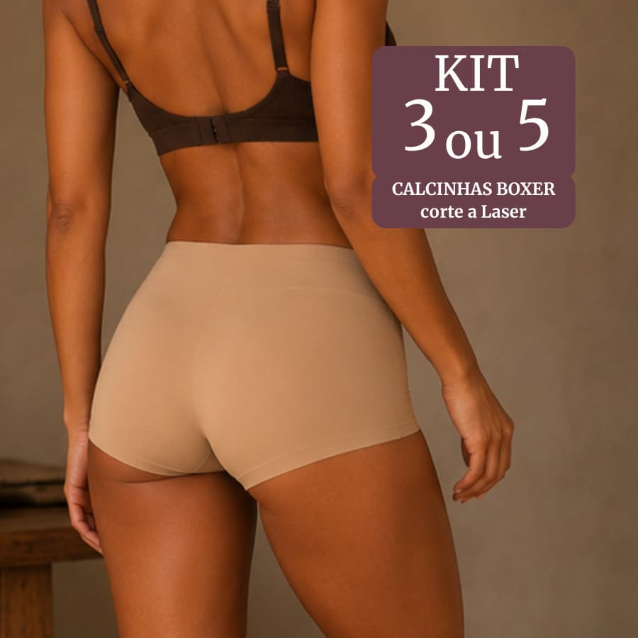 Kit 5 ou 3 Calcinhas Boxer Feminina Sem Costura Corte a Laser Forro Algodão Cintura Alta Não Marca Confortável