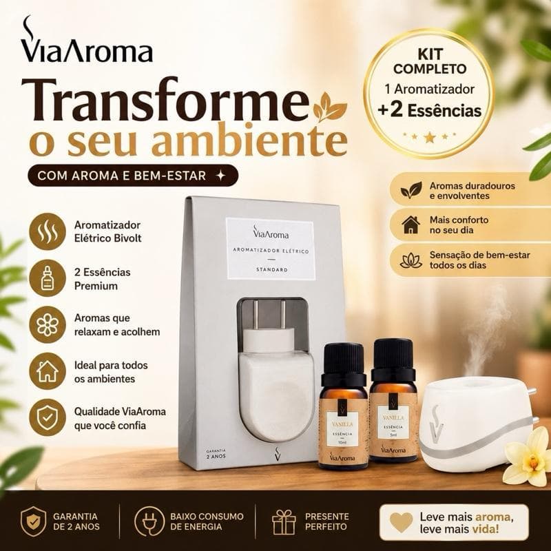 Difusor Aromatizador STANDARD + 2 Essências - Elétrico Original Bivolt  - Via Aroma