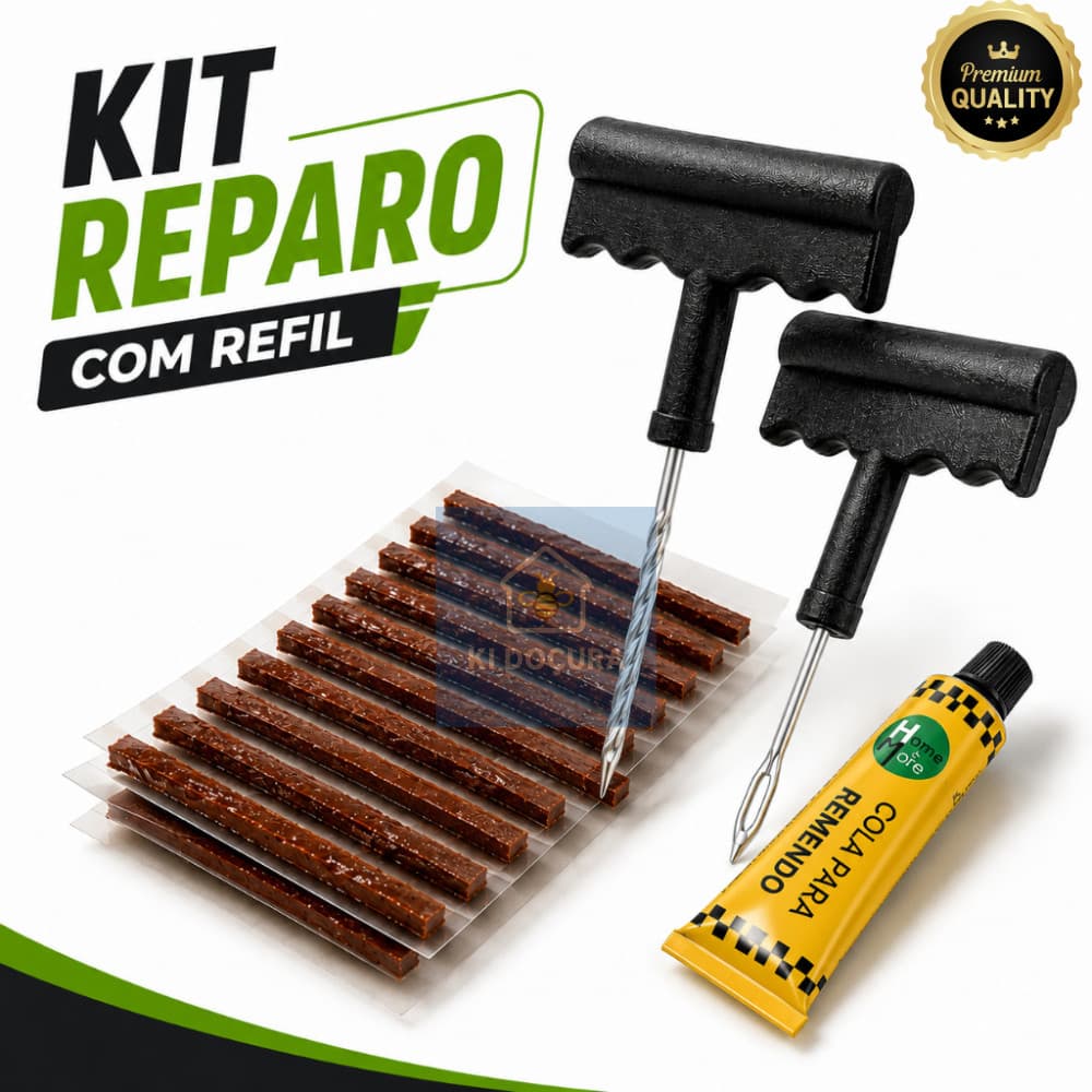 Kit Reparo Pneu Sem Câmara Completo com Refis e Cola