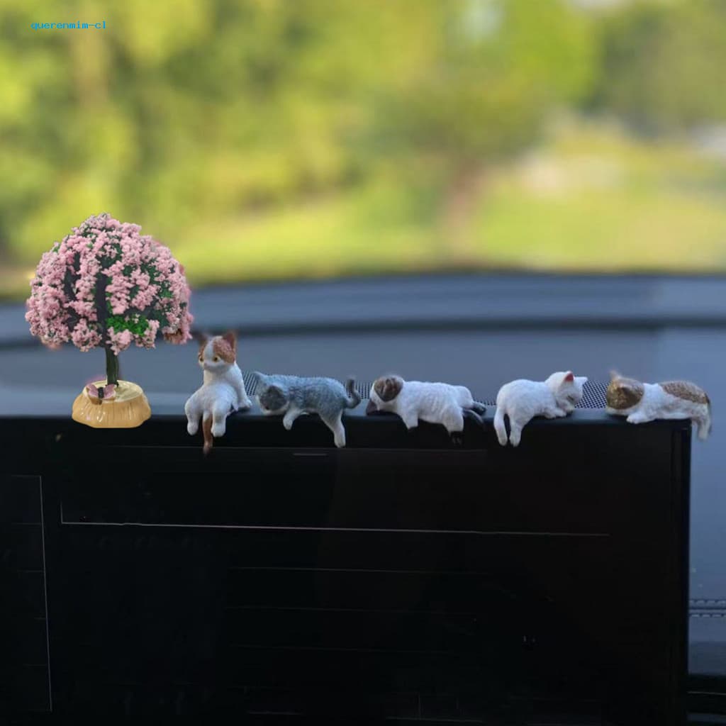 Cute Cat Dashboard Accessory Realistic Decor Mini Sleeping Kitten Car Ornament – Adorable Pvc Figurine for Windshield