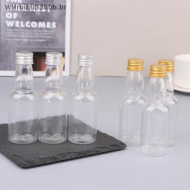 WHruibb 10pcs 50ml Mini Garrafas De Vinho Pequenas Recarregáveis PET Transparentes Com Tampa De Rosca À Prova De Vazamen