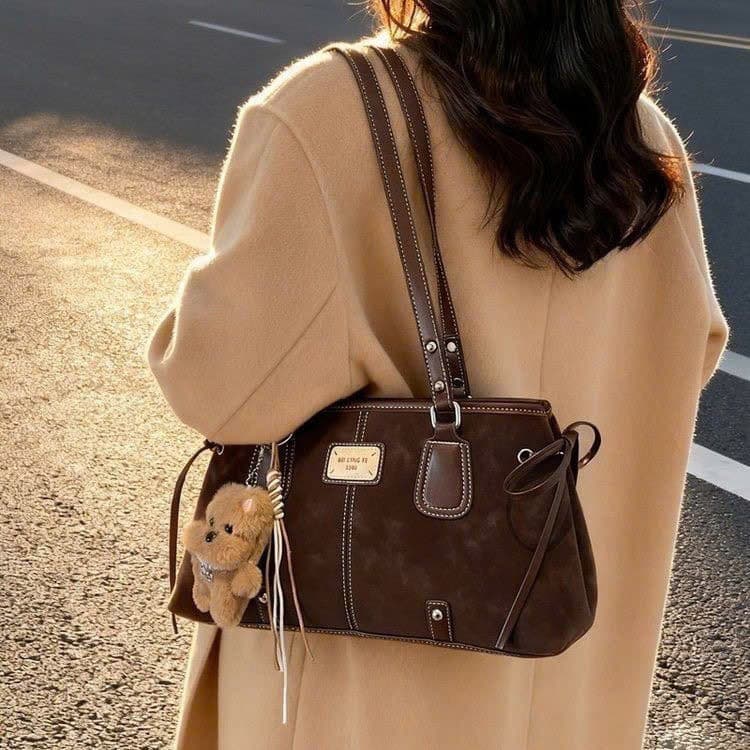 Bolsa tote feminina de camurça, tamanho grande 34cm, bolsa de ombro de grande capacidade para escola e trabalho, estilo