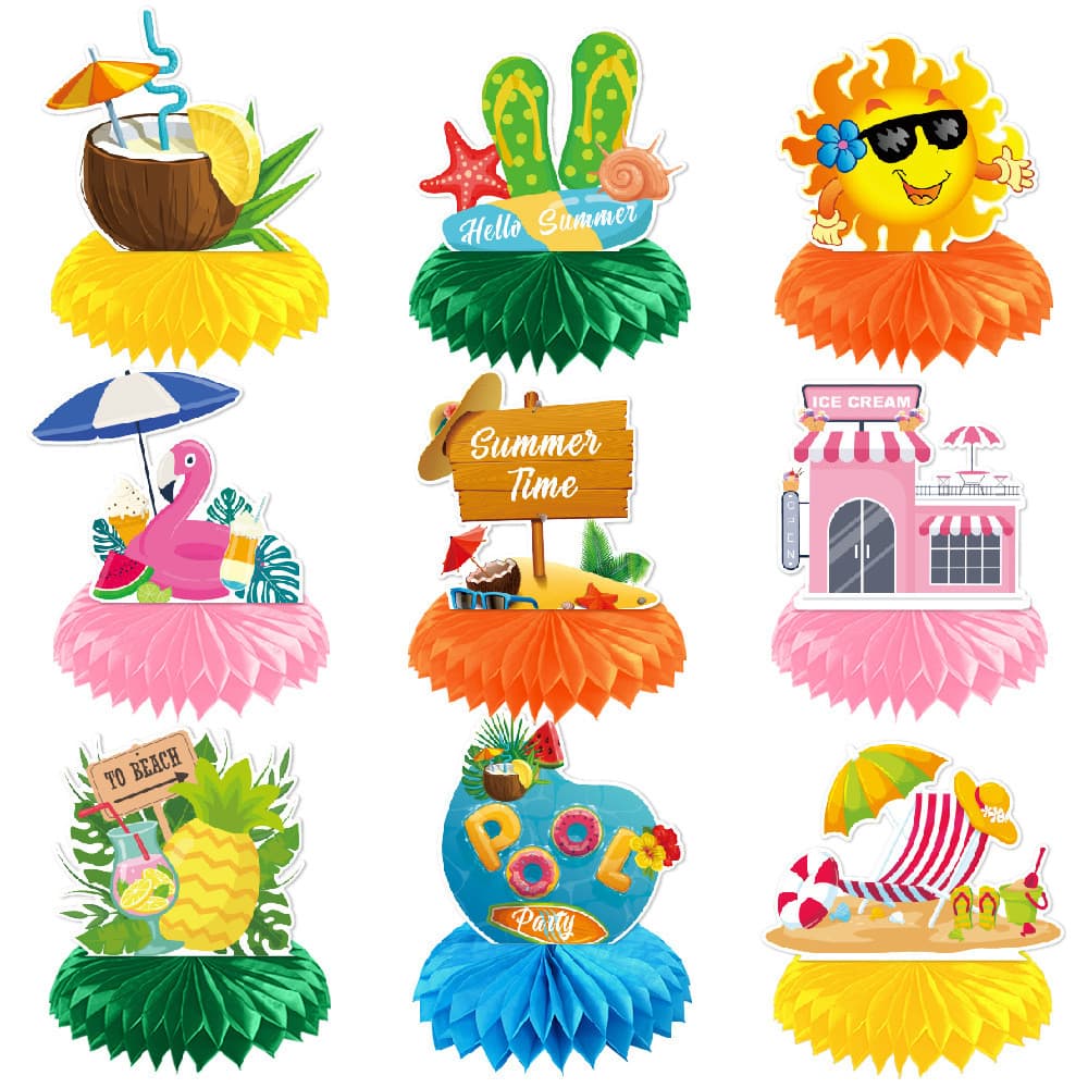 [Estoque pronto] Decoração de festa havaiana Decoração de favo de mel Festa de verão Decoração de fundo de piscina Mesa