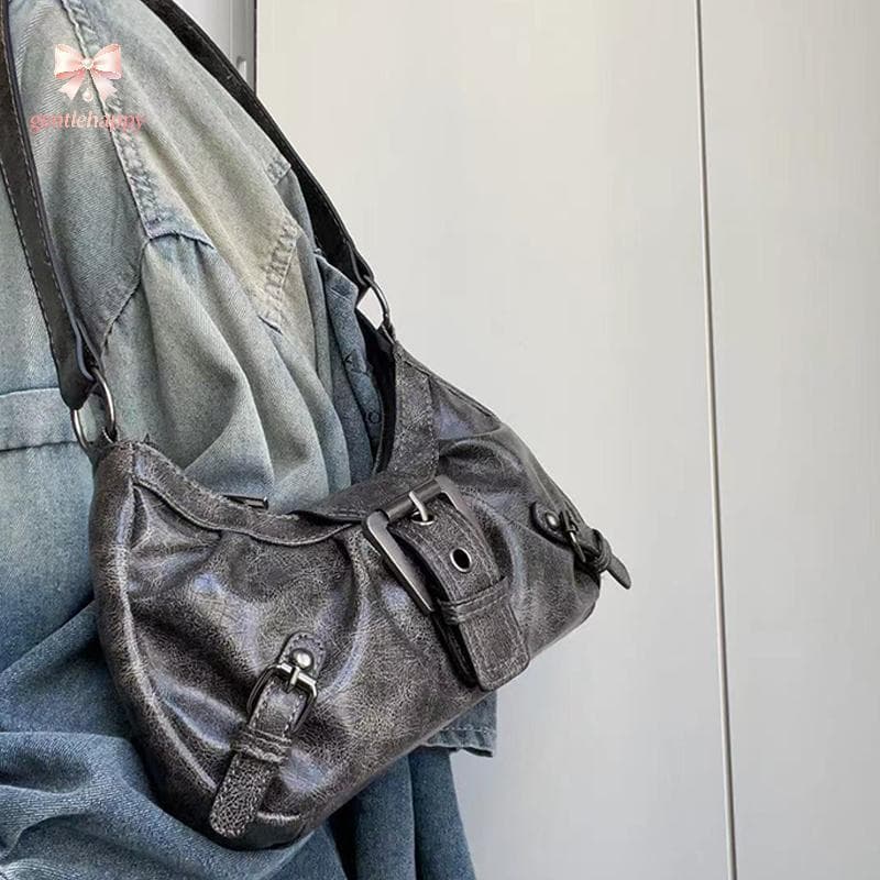 gentlehappyy Estilo Retro Spicy Girl Wasteland Dois Tons Bolsa De Ombro De Couro Axila br