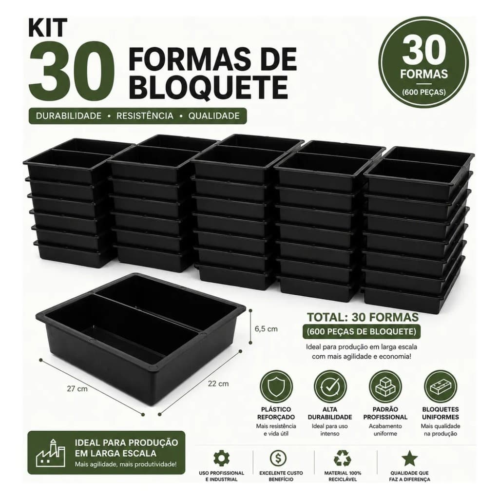 Bloquete Retangular Forma Dupla Manual Concreto Calçada 20x10x16 Kit com 30