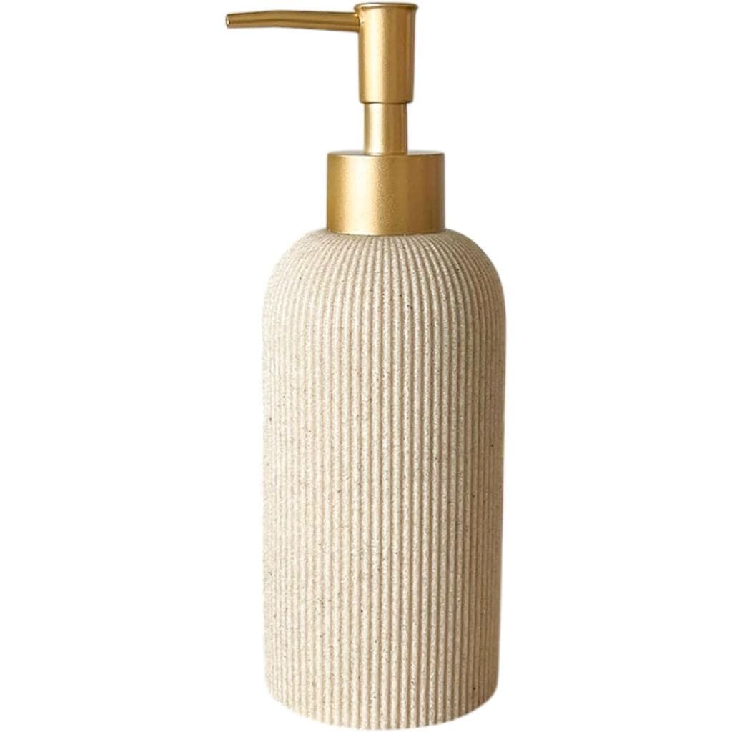 Dispensador de Sabonete Líquido Lunestella Bege Areia para Banheiro e Cozinha com Bomba Dourada Fosca, para Loção, Sabão
