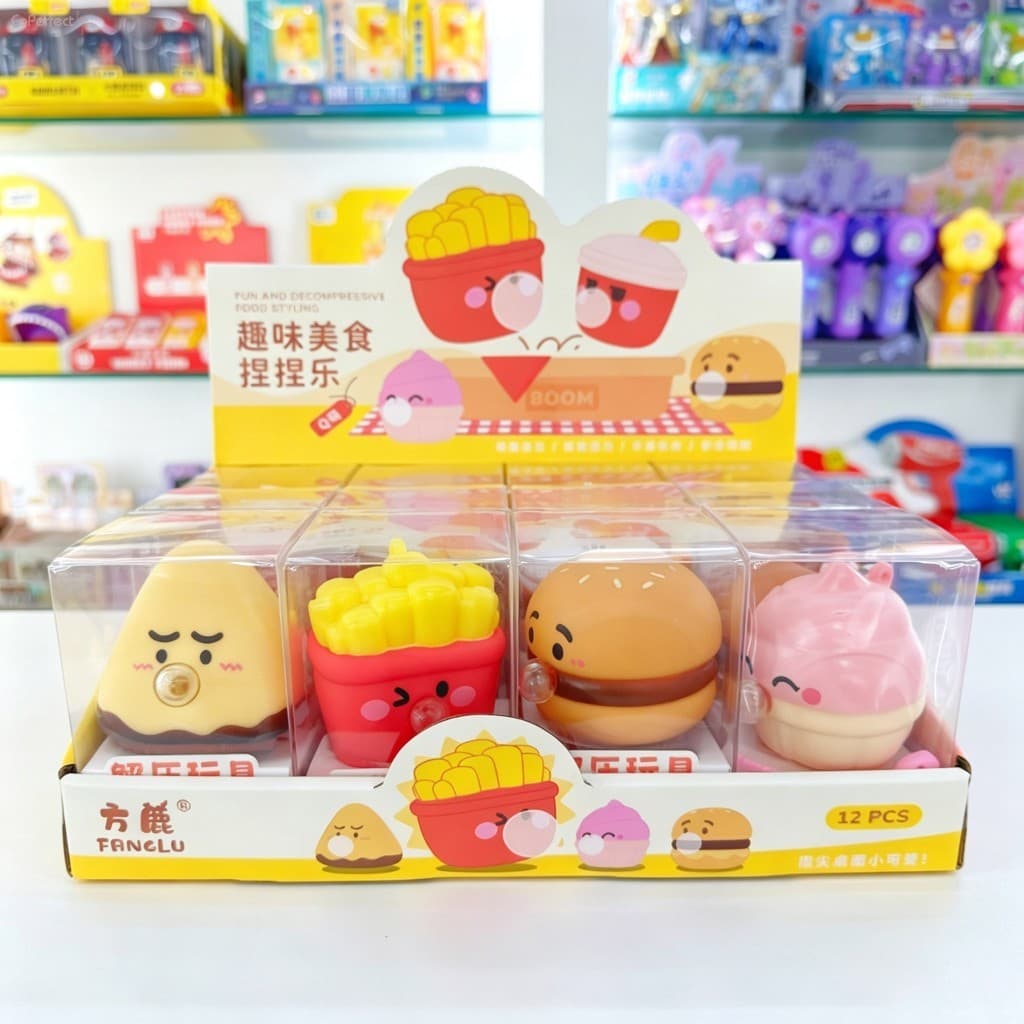 Engraçado Dos Desenhos Animados Hambúrguer Batatas Fritas Coque Brinquedo-Pitada Música Soprando Bolhas Descompressão Ar