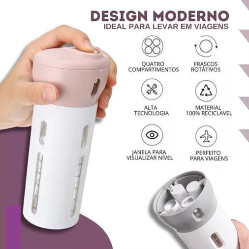 Kit Frascos Dispenser Viagem 4 Em 1 Porta Shampoo Condicionador Cremes Portátil Bolsa Academia Praia.