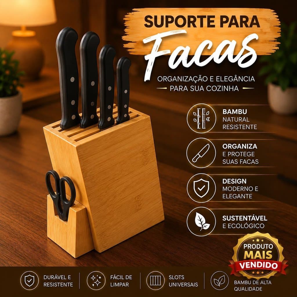 suporta porta faca bambu faqueiro cepo organizador utensílios cozinha tesoura promoção Anti fungos antiderrapante