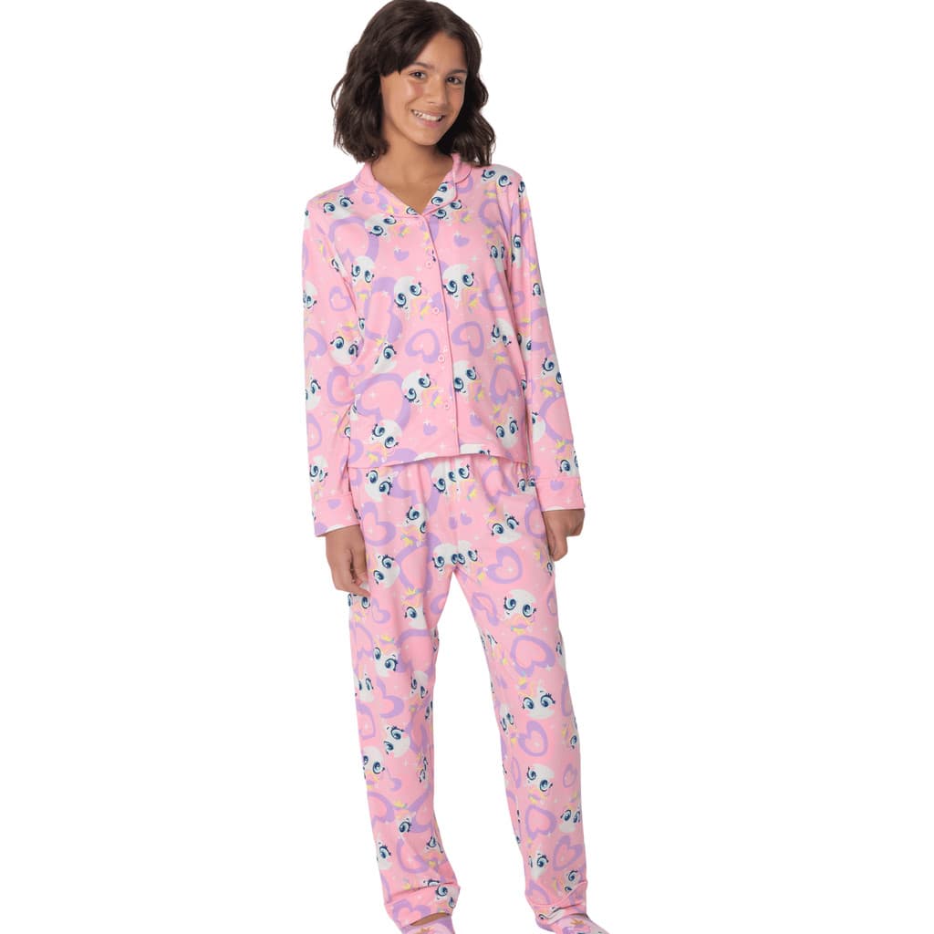 Pijama Teen Menina Viscolycra Diamante Leve Confortável Para Dormir Infantil Feminino Original Puket