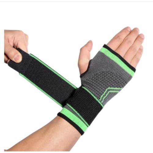 Munhequeira Esportiva Ajustável Compressão Verde Com Dedeira Bandagem Elástica Pulseira de Pulso Mão Tensor de Pulso