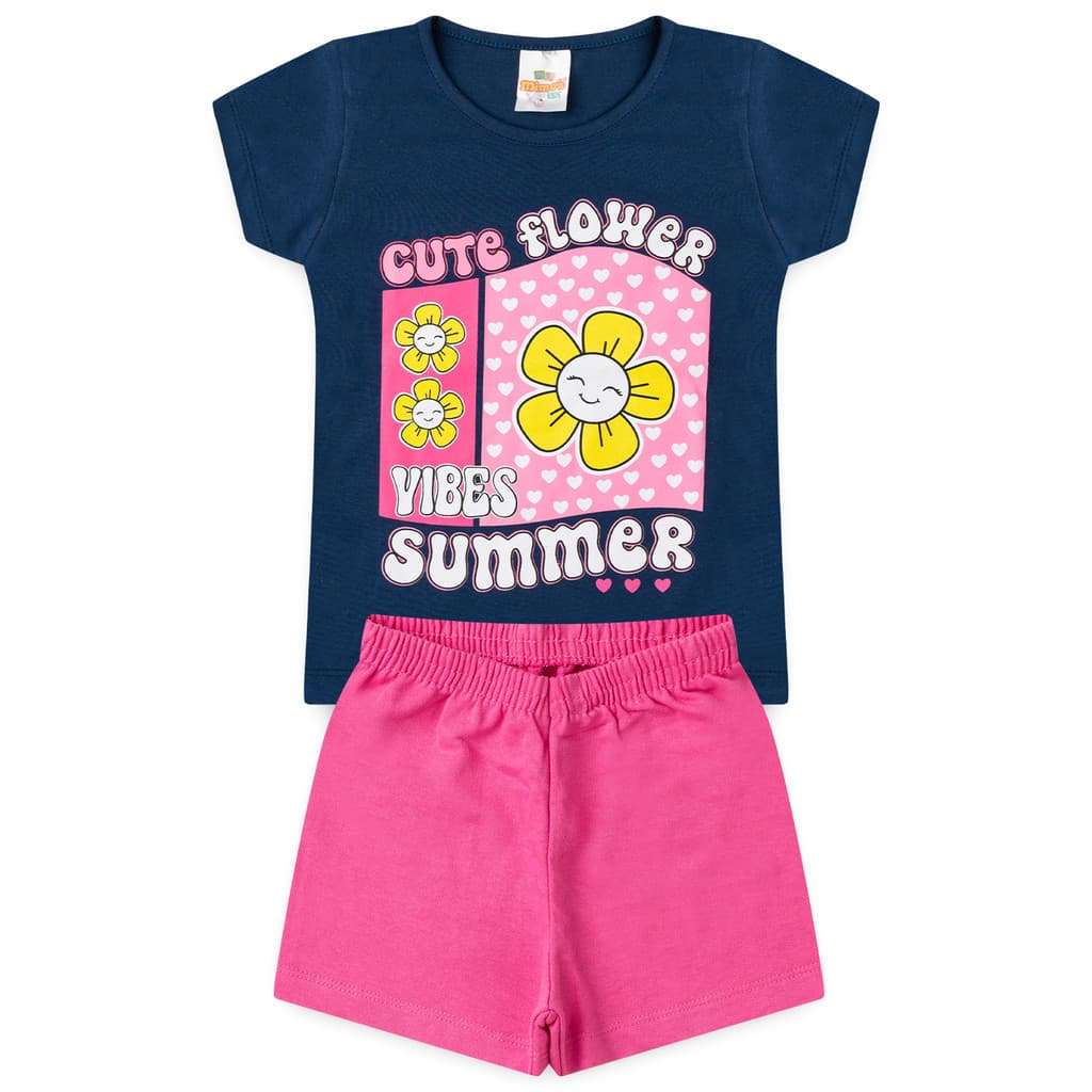 Conjunto Infantil Feminino Verão Cute Flower Tam 2 ao 14 anos