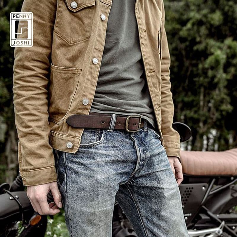Penny-Joshi/Penny Joshi Cinto masculino feito à mão americano desgastado, primeira camada, fivela de cobre, cinto de cou