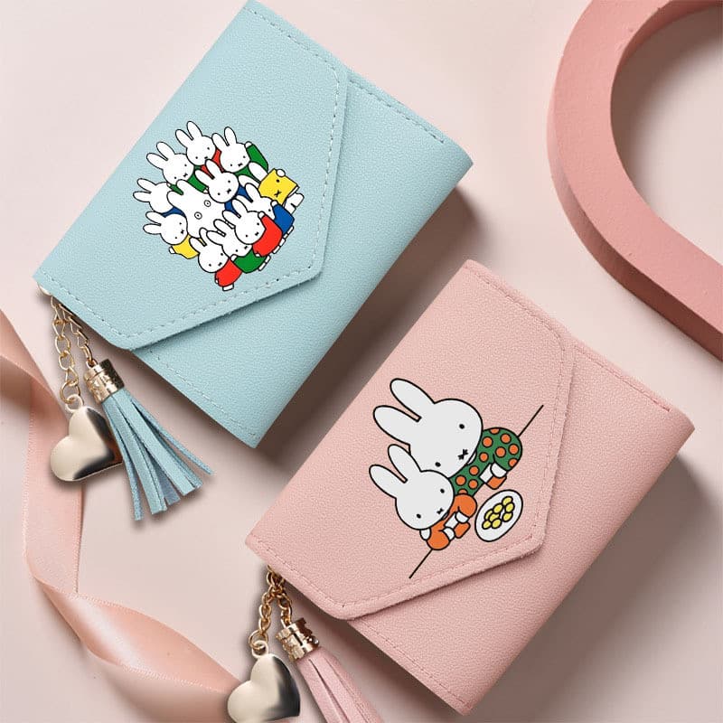 Desenhos animados dos desenhos animados Miffy coelho carteira borla pingente carteira Tri-fold curto titular do cartão m