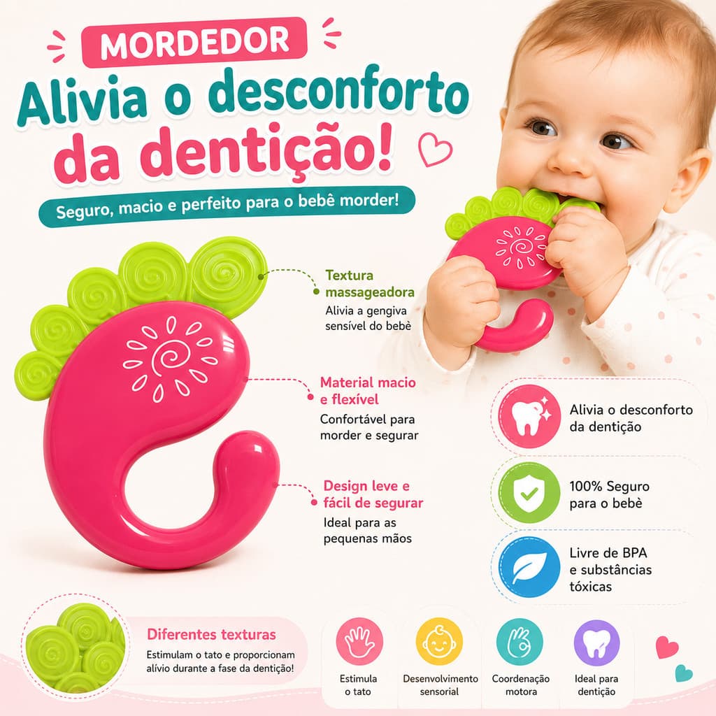 Kit 4 Chocalhos Para Bebê Mordedor Infantil Educativo Sensorial Brinquedo Para Dentição Recém Nascido