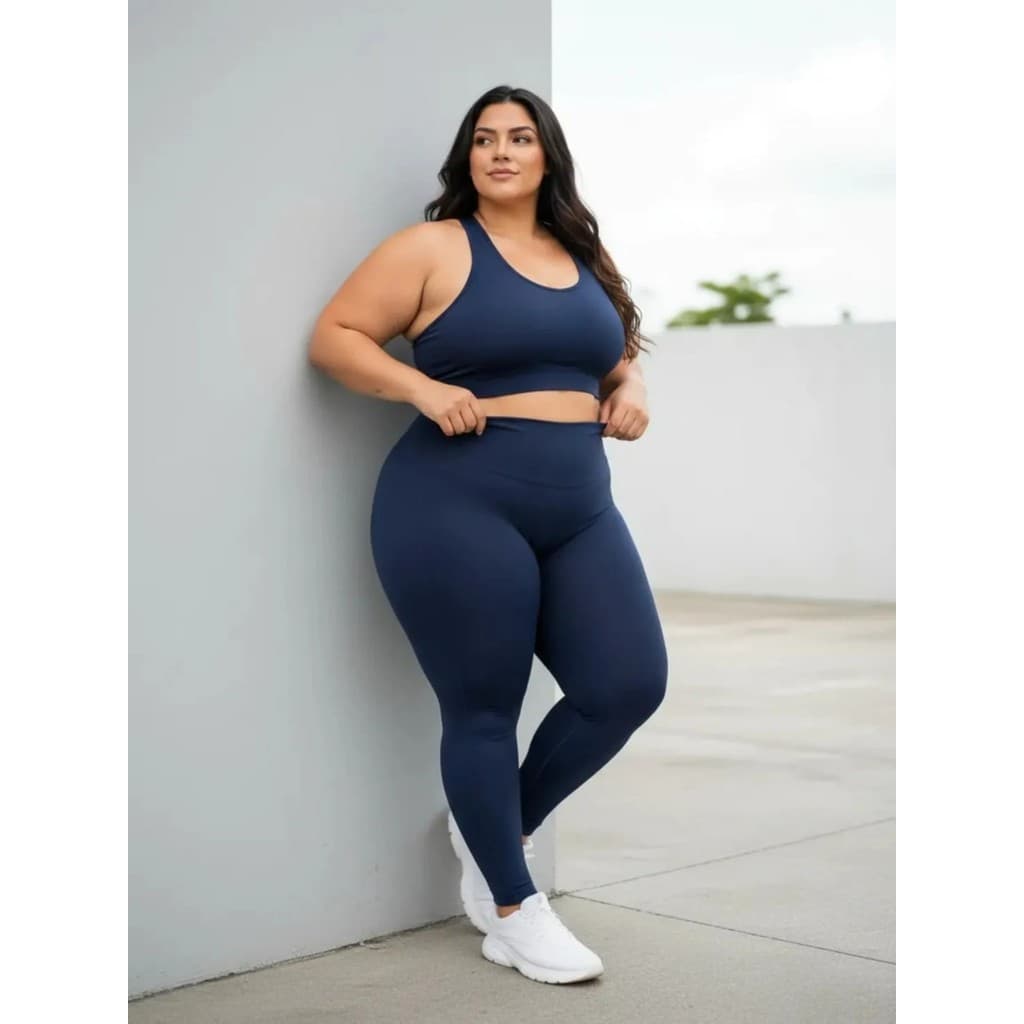 Conjunto Fitness Plus Size Suplex Academia Feminino Treino Confortável Cintura Alta G1 Ao G4