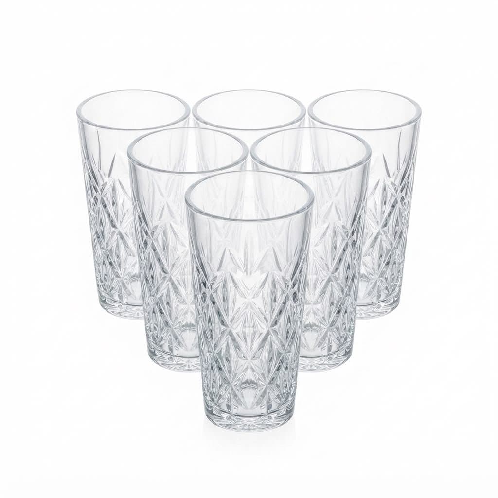 Conjunto 6 Copos Altos Diamond 330ml em Vidro Trabalhado - Gamma