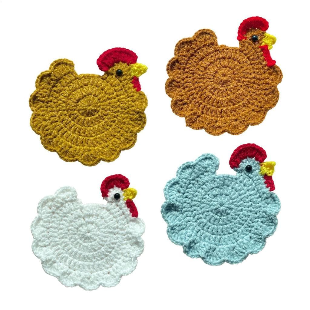 4 Pçs Artesanal Em Forma De Galinha Crochê Coasters Engraçado Animal Sahpe Porta-Copos Decorativos Para Casa Restaurante