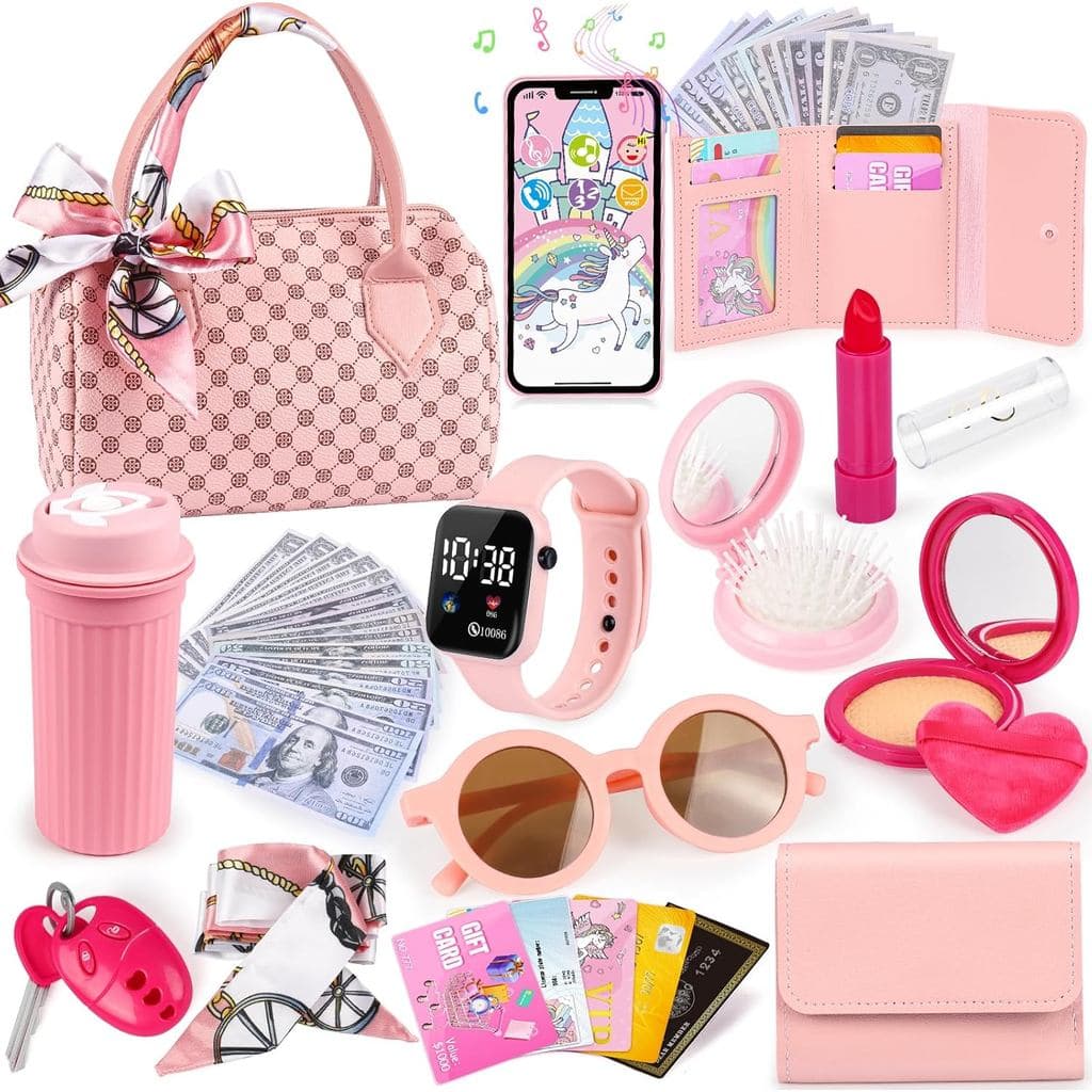 Bolsa de Brinquedo para Meninas, 32 Peças, Bolsa Infantil com Maquiagem de Brinquedo para Crianças, Brinquedos de Prince